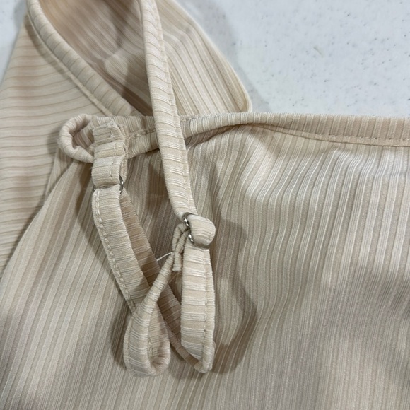 Lyaner Ribbed Cut Out Dress Midi Small Women’s Light Beige New with Front Tie - Picture 8 of 13